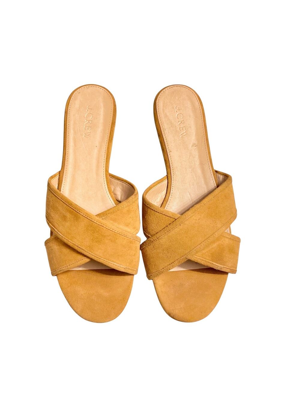 J.Crew Mustard Suede Slide Sandals Leather Criss Cross Minimalist Summer Mules